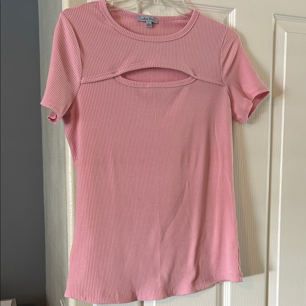 White Birch Pink Ribbed Short Sleeve Top